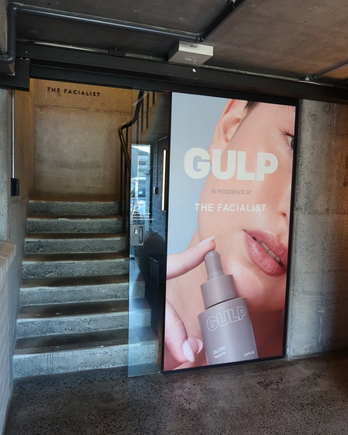 The stairwell entrance to The Facialist studio, City Works Depot
